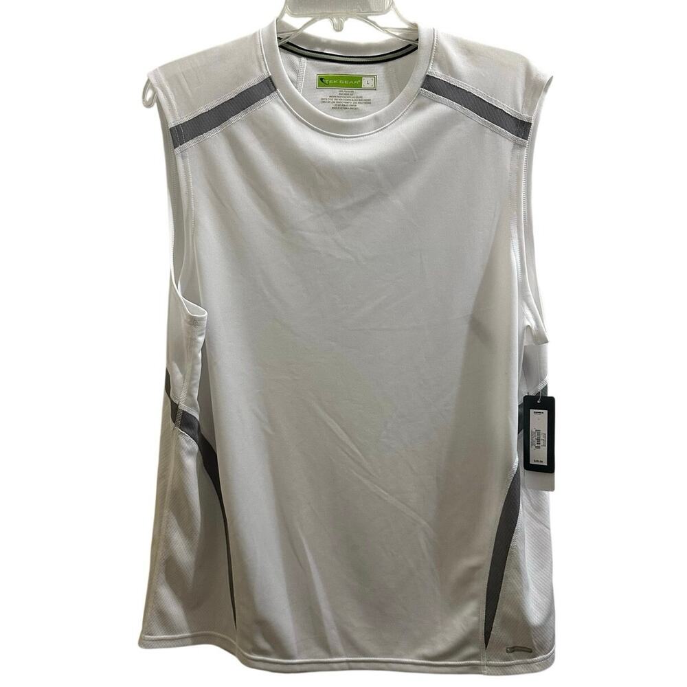 NWT Tek Gear Cooltek White & Silver/Gray Men’s Size Large Tank Top Workout Gym